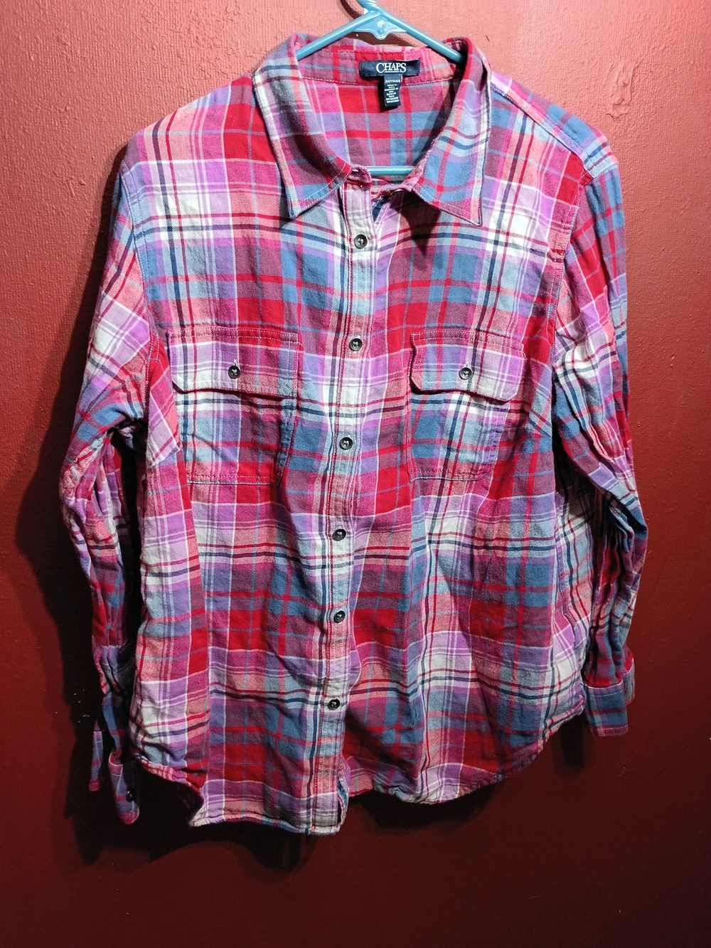 Chaps Red and Blue Plaid Button-Down Shirt